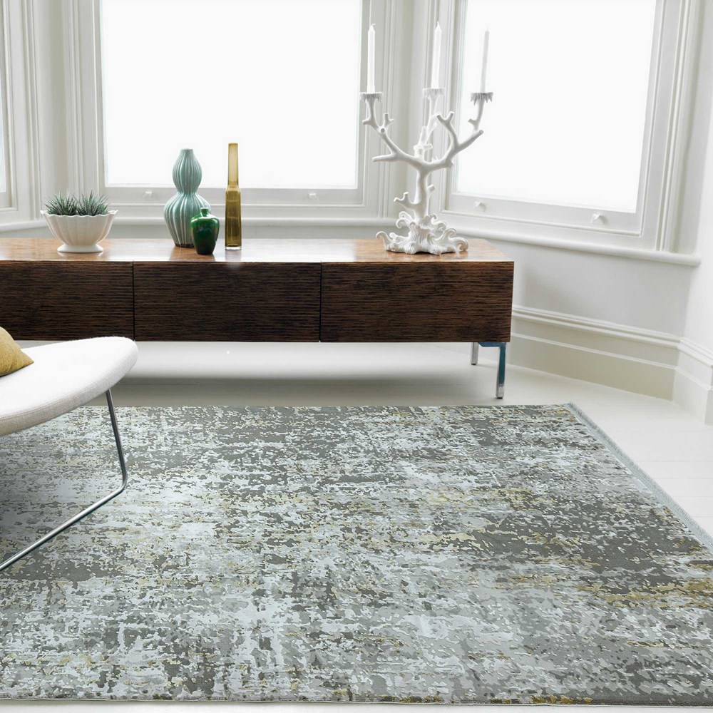 Olympia Abstract Distressed Rugs in OL06 Grey Gold